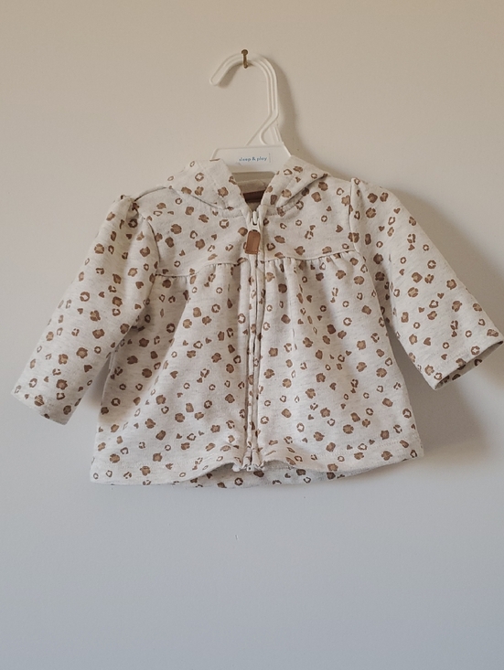 Other - Baby Girl Hooded Zip Jacket - Cream with Brown Leopard Print Size 0-3 Month